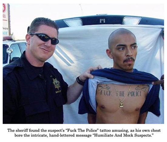  police tattoo amusing as his own chest bore 